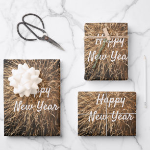 Happy New Year Golden Fireworks Patterns 2023  Wrapping Paper Sheet