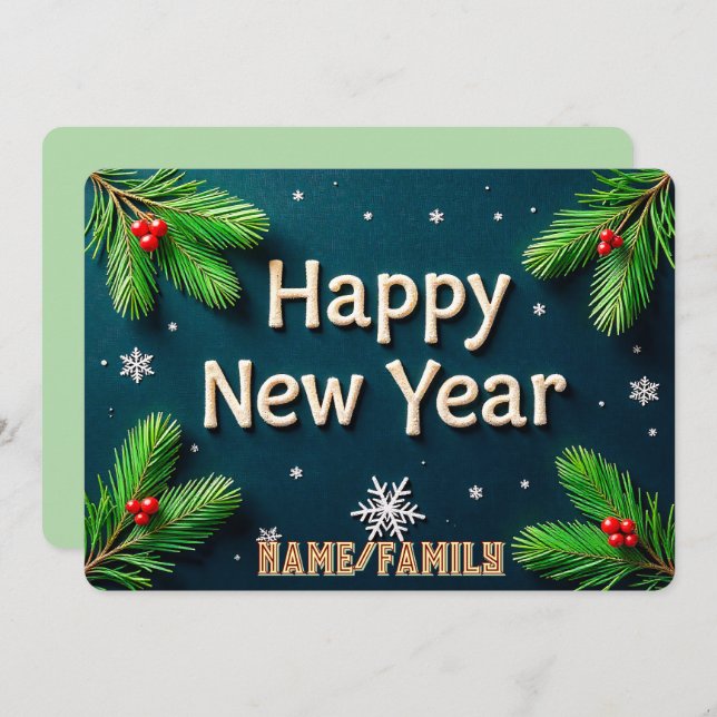 Happy New Year Golden Lettering Holiday Card (Front/Back)