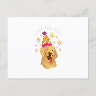 Happy New Year Golden Retriever Fireworks Sparkle Postcard