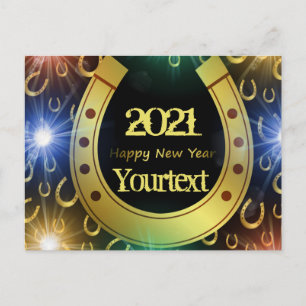 happy new year, golden text 2021, personalise postcard