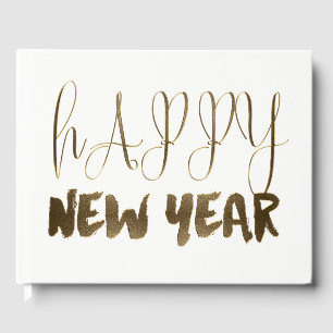 Happy New Year Golden Text Gold Typography Guest Book