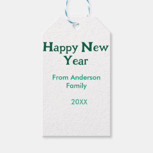 Happy new year green add family name year simple gift tags