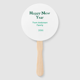 Happy new year green add family name year simple hand fan