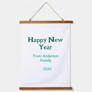 Happy new year green add family name year simple hanging tapestry