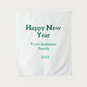 Happy new year green add family name year simple tapestry
