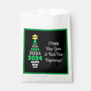 Happy New Year Green and White Tree Festive Fun Favour Bags