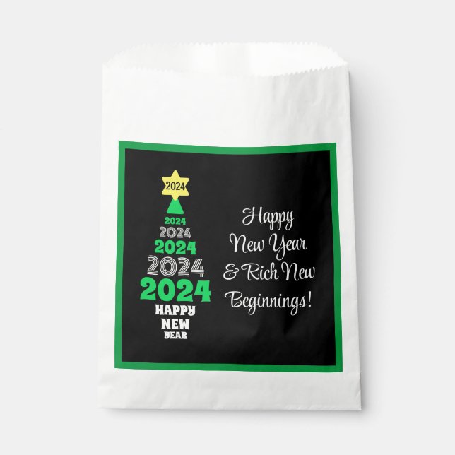 Happy New Year Green and White Tree Festive Fun Favour Bags (Front)