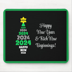 Happy New Year Green and White Tree Festive Fun Mouse Pad