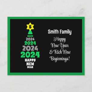 Happy New Year Green and White Tree Festive Fun Postcard