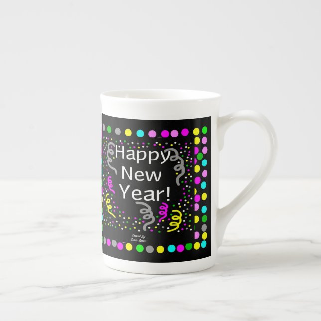 Happy New Year Greetings Bone China Mug (Right)