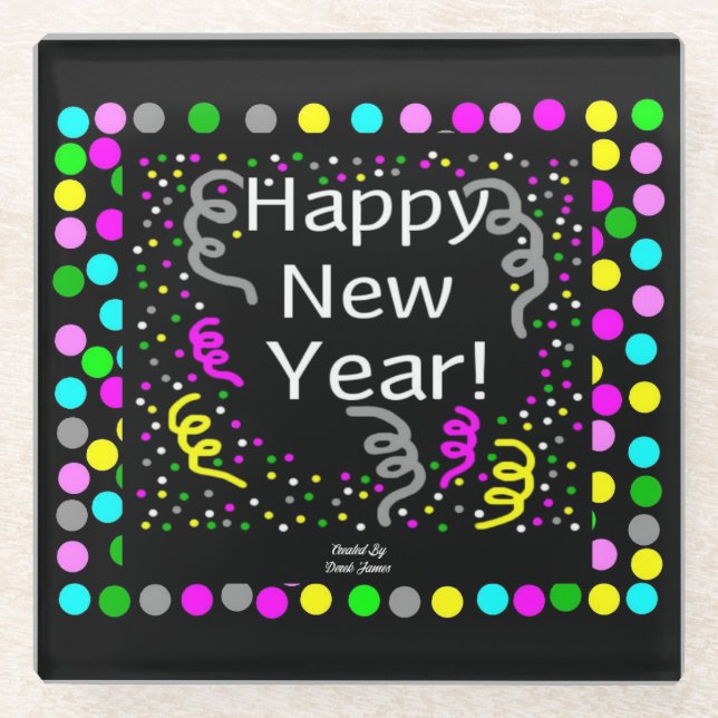 Happy New Year Greetings Glass Coaster (Front)