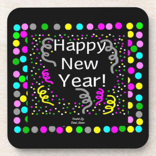 Happy New Year Greetings Hard Plastic Coaster