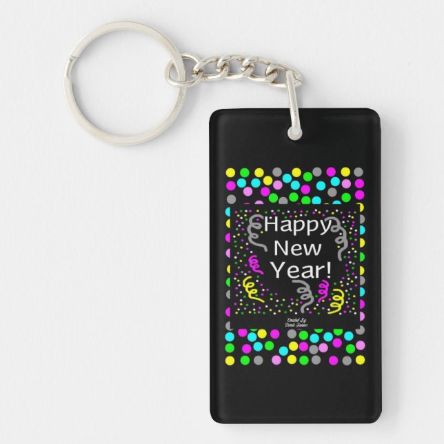 Happy New Year Greetings Rectangle Key Chain (Front)