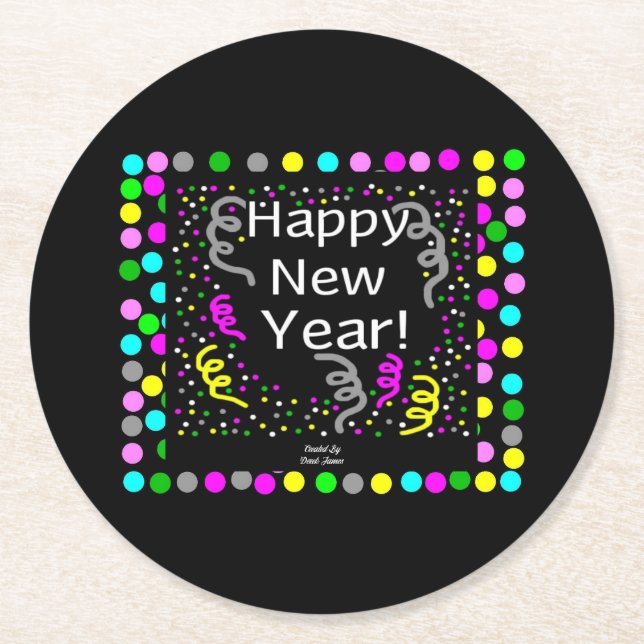 Happy New Year Greetings Round Paper Coaster (Front)