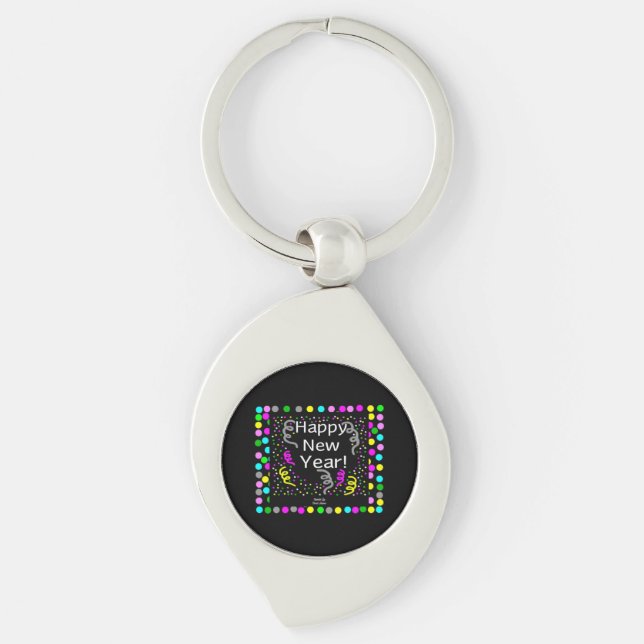 Happy New Year Greetings Swirl Keychain (Front)