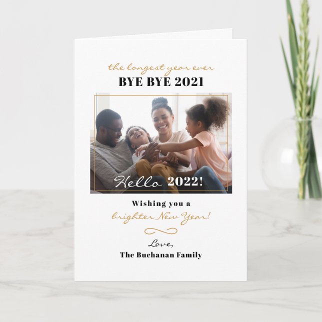 Happy New Year Handwritten Family Photo Holiday Card (Front)