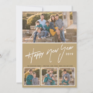 Happy New Year Handwritten Four Photos Holiday Card