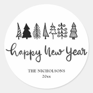 Happy New Year Handwritten Modern Holiday Classic Round Sticker