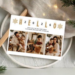 Happy New Year Hello 2026 Elegant Minimalist Gold Holiday Card