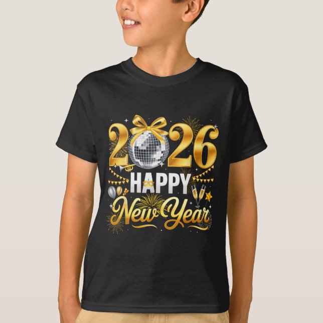 Happy New Year Hello 2026 Party Disco Ball Coquett T-Shirt (Front)