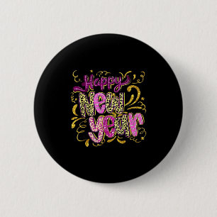 Happy New Year Hello 2026 Retro Leopard  6 Cm Round Badge