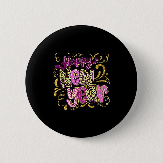 Happy New Year Hello 2026 Retro Leopard  6 Cm Round Badge (Front)