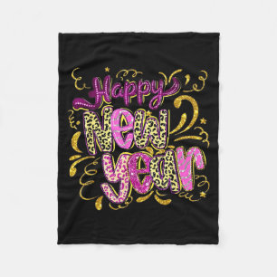 Happy New Year Hello 2026 Retro Leopard  Fleece Blanket