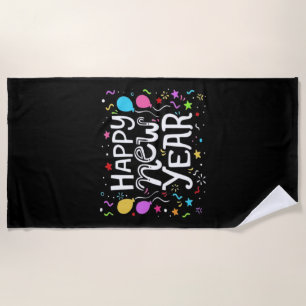Happy New Year Holiday Fireworks Celebration Gift Beach Towel