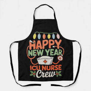 Happy New Year ICU Nurse Crew Xmas Christmas Light Apron