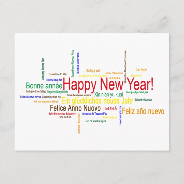Happy New Year in different languages Holiday Postcard (Front)