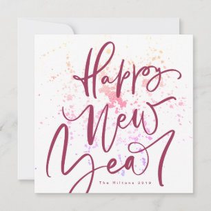 Happy New Year in maroon summer handwritten text Holiday Card