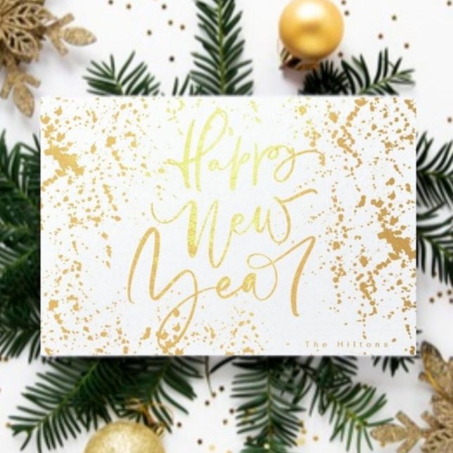 Happy New Year in Real Foil handwritten text Foil Card (Creator Uploaded)