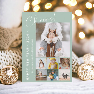 Happy New Year in review  cheers 9 photo green Holiday Card