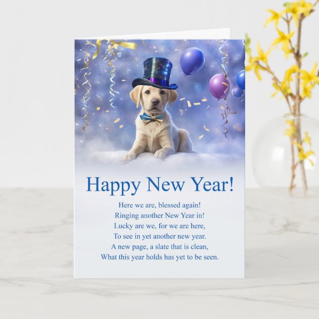 Happy New Year Inspirational Poem with Cute Lab Card (Yellow Flower)