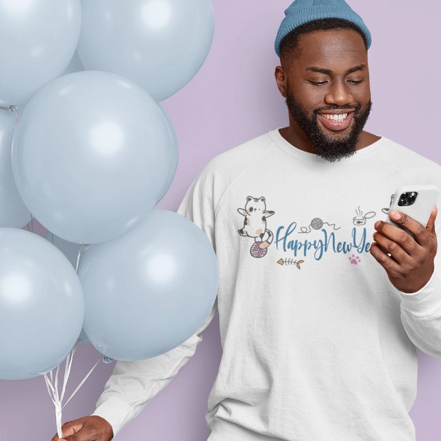 Happy New Year Kittens Sweatshirt (Happy New Year Between Kittens Balanced On A Yarn Sweatshirt)