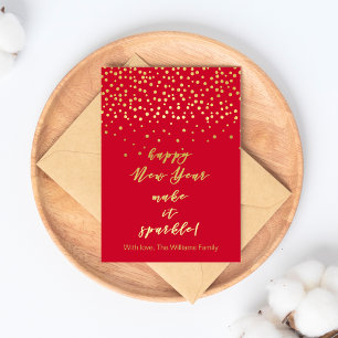 Happy New Year, Make it Sparkle! Gold Sparkles Postcard