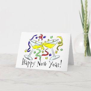 Happy New Year Martini Glasses Holiday Card