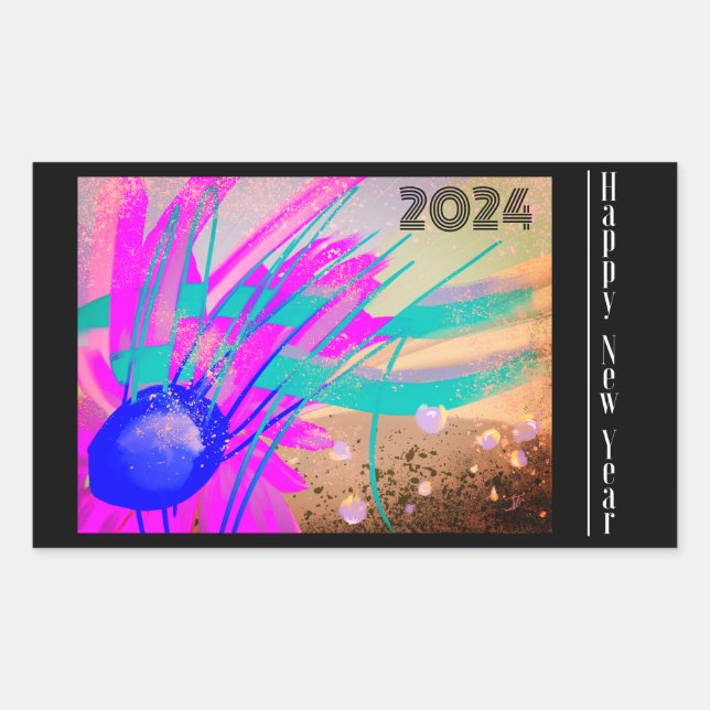Happy New Year - Meadow at sunset Rectangular Sticker (Front)