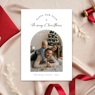 Happy New Year Merry Christmas Family Arch Photo Holiday Card