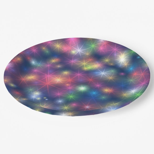Happy New Year Merry Christmas Party Glitter Stars Paper Plate (Angled)
