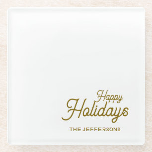 Happy New Year Merry Christmas Seasonal Family Glass Coaster