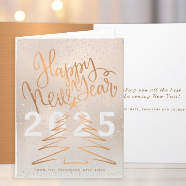 Happy New Year Metallic Copper Rose Gold Holiday Card (Creator Uploaded)