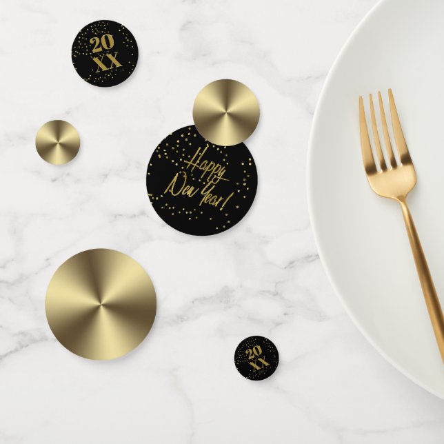 Happy New Year Metallic Gold/Black ID533 Confetti (Group)