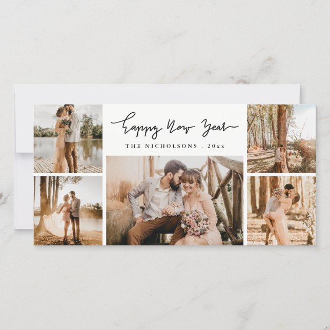 Happy New Year Minimal Script Multi Photo Holiday (Front)