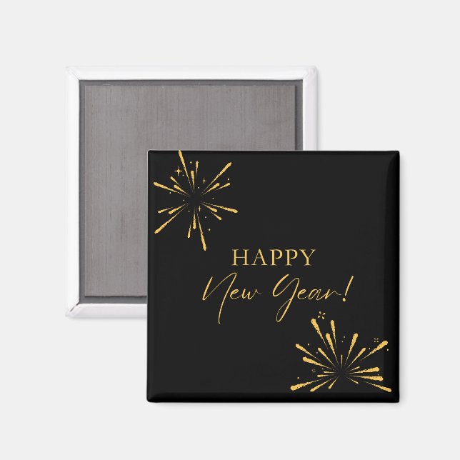 Happy New Year minimalist fireworks black Magnet (Front/Back)