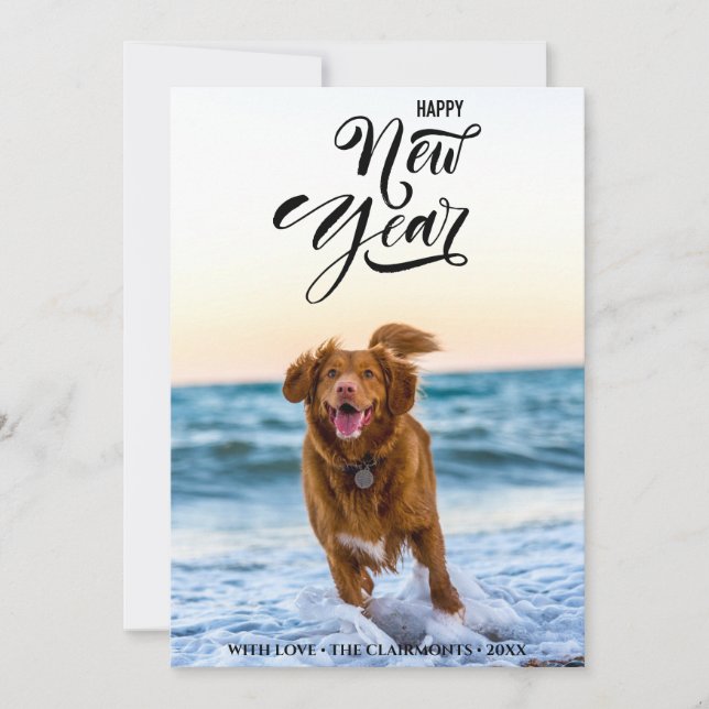 HAPPY NEW YEAR | Minimalist Modern Script Photo Holiday Card (Front)