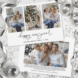 Happy New Year Minimalist Script Elegant Photo  Holiday Card