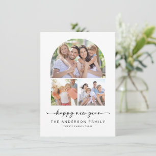 Happy New Year Modern Arch 3 Photos Holiday Card