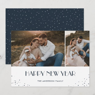 Happy New Year Modern Blue Photo Holiday Card