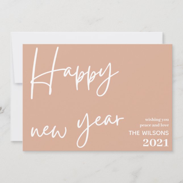 happy new year, modern blush pink white photo holiday card (Front)